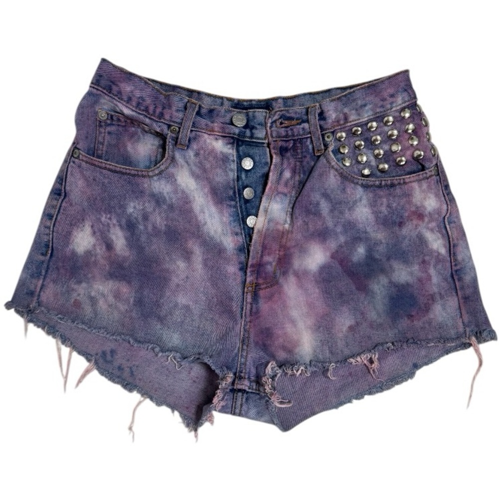Guess One of a Kind Studded Purple Tie Dye Denim Shorts Size 30